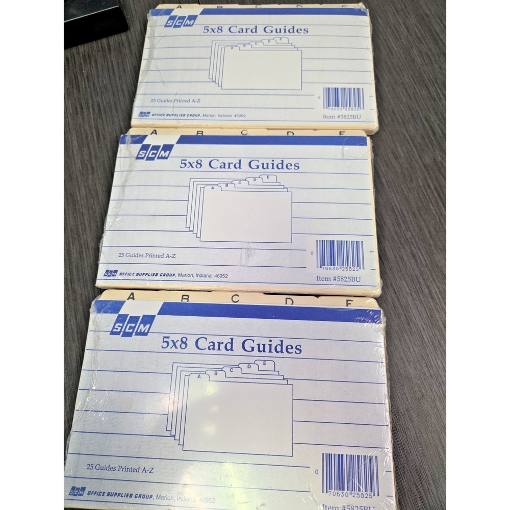 Vintage 5"x8" Alphabetical Card Guides SCM 25 guides printed‎ A-Z 3 Packs NEW